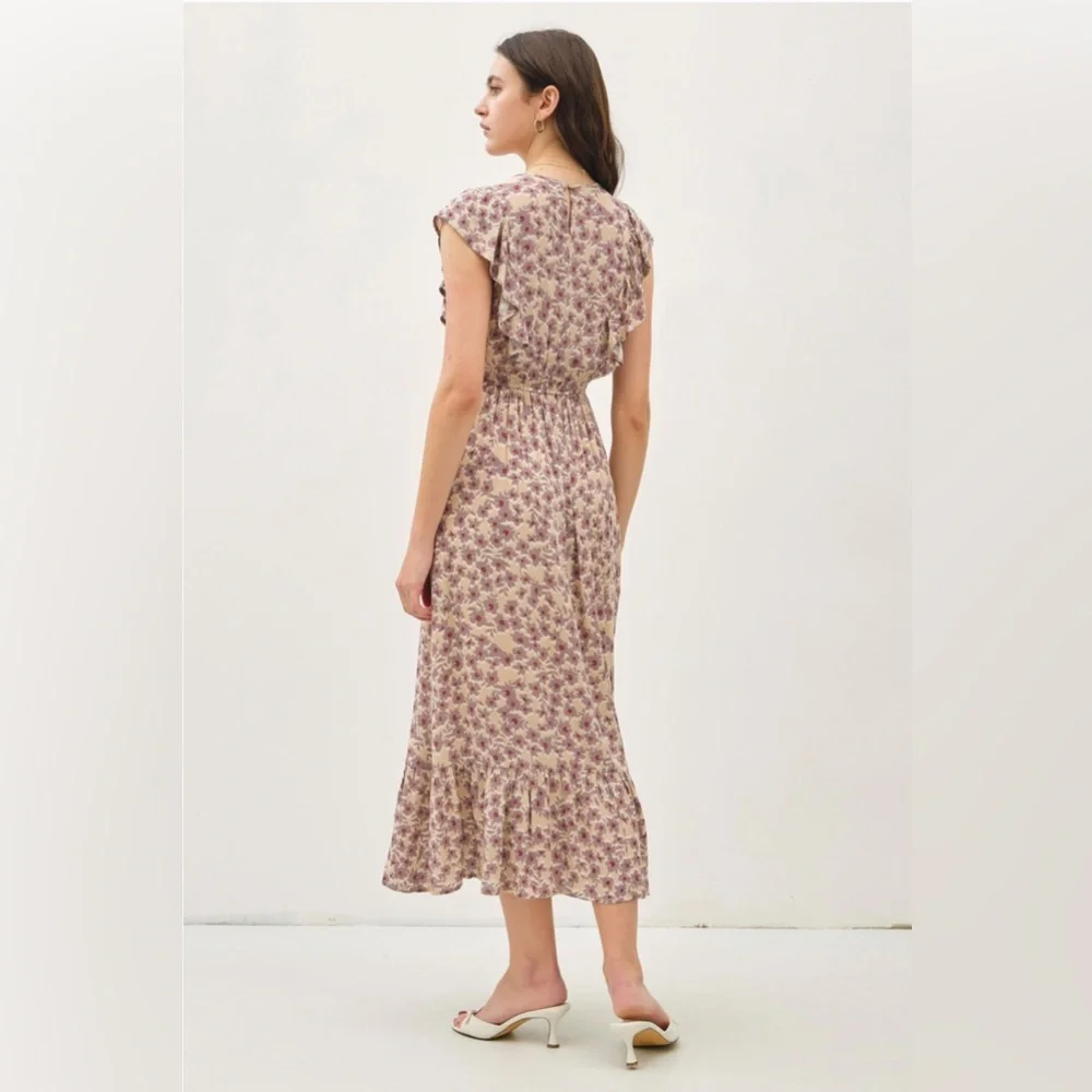NWT Floral Ruffle‎ Sleeve Midi Dress Women’s Size Small